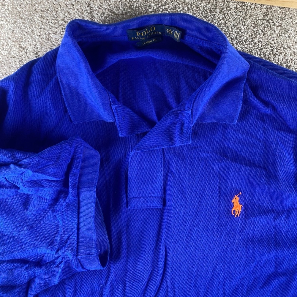 Polo Ralph Lauren Mens Classic Fit Mesh Polo Shirt Royal Blue Orange Pony XXL